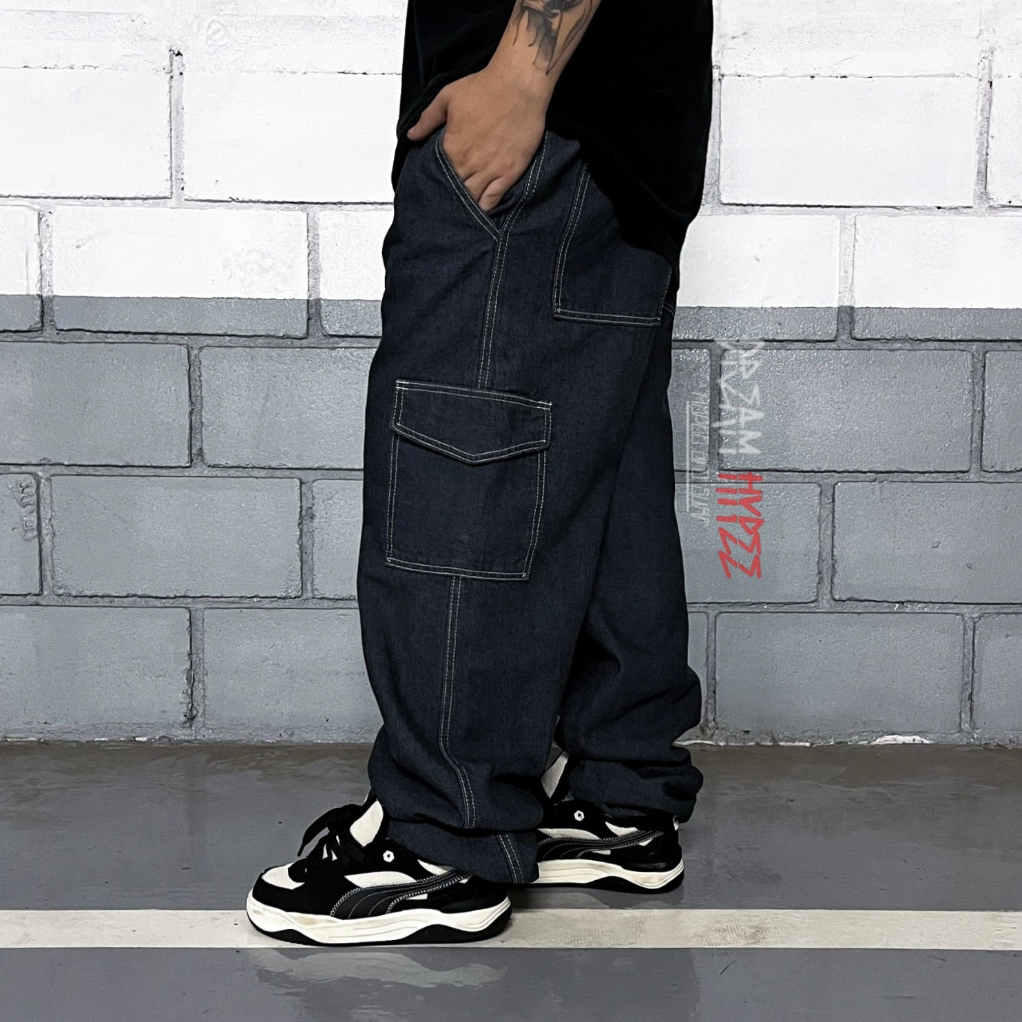 Calça Cargo Jeans Black