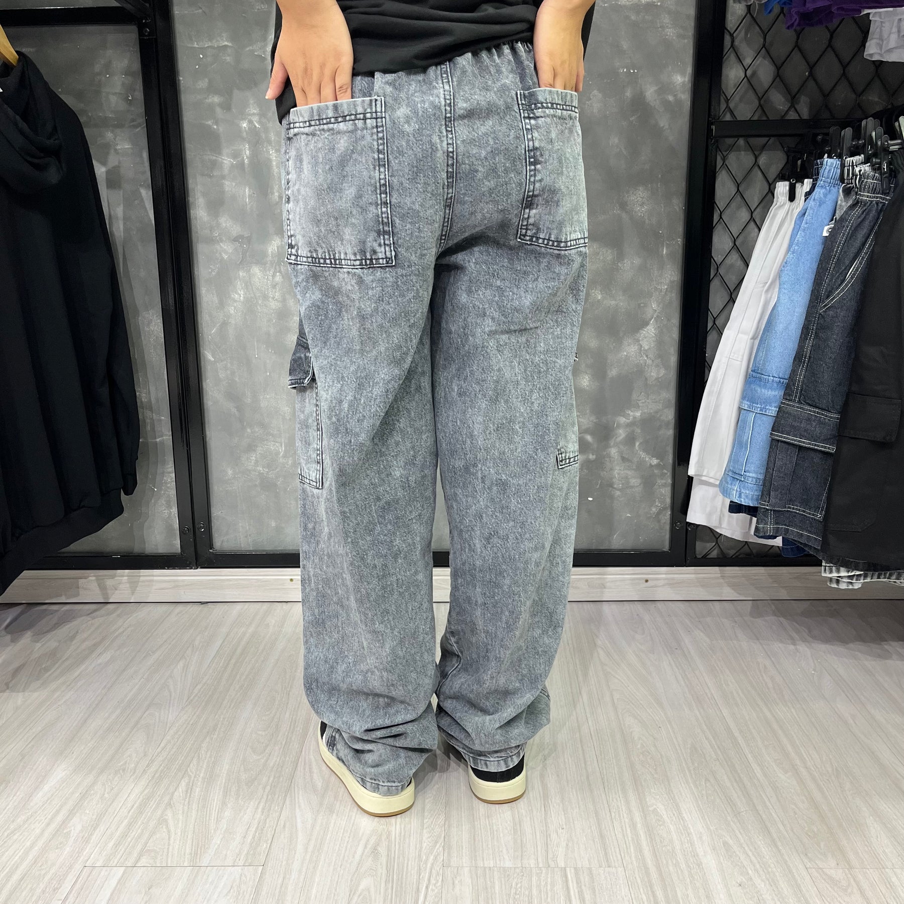 Calça Cargo Jeans Marmorizada