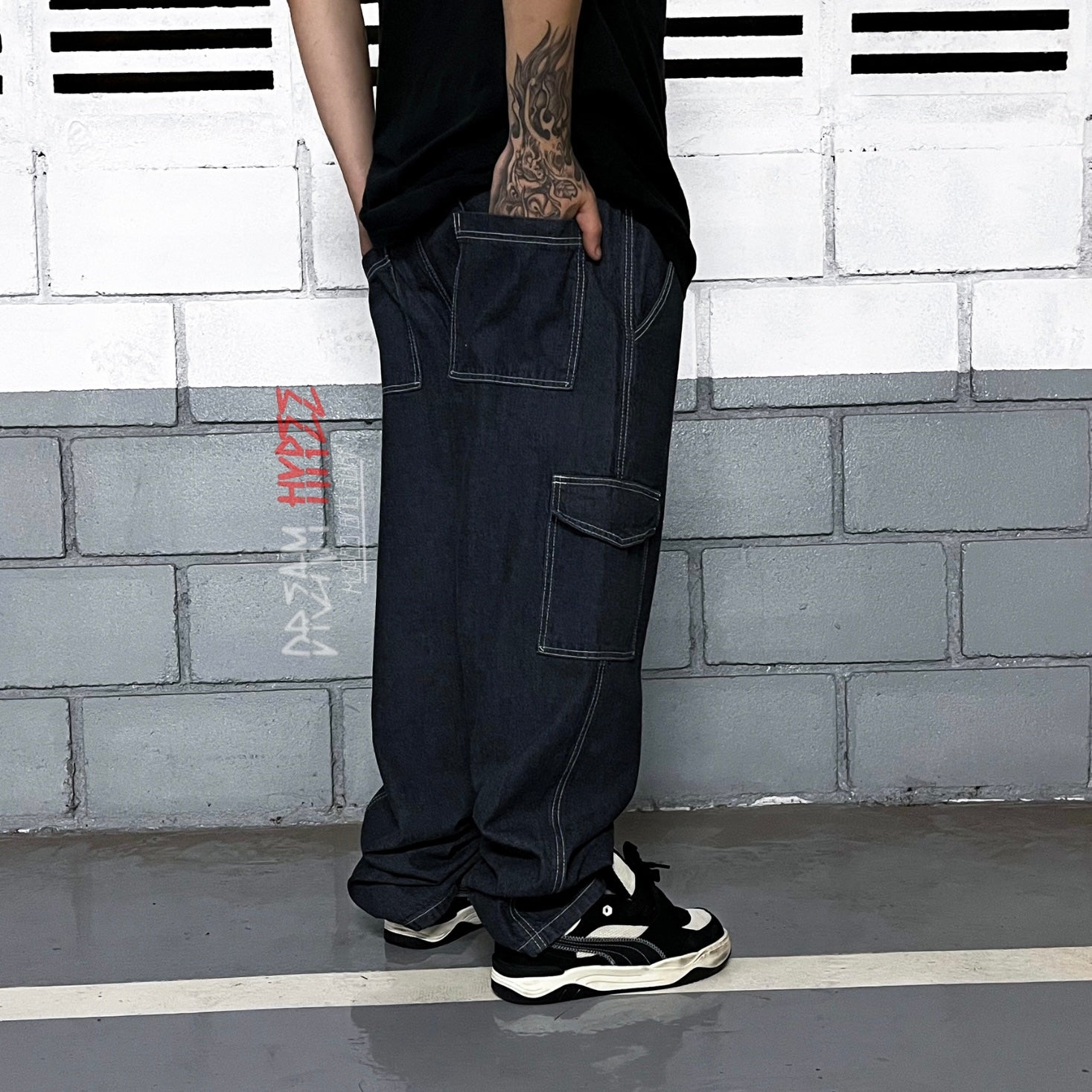 Calça Cargo Jeans Black