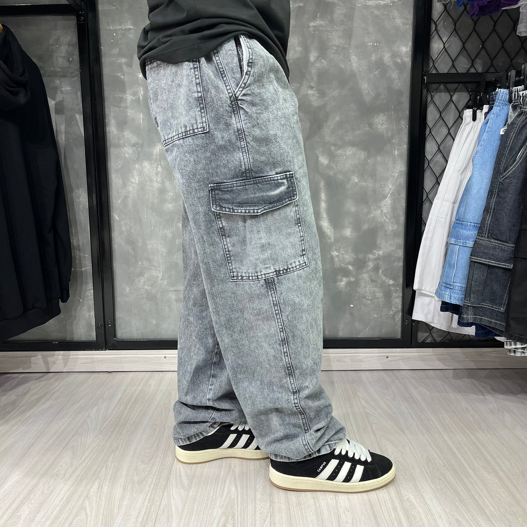 Calça Cargo Jeans Marmorizada