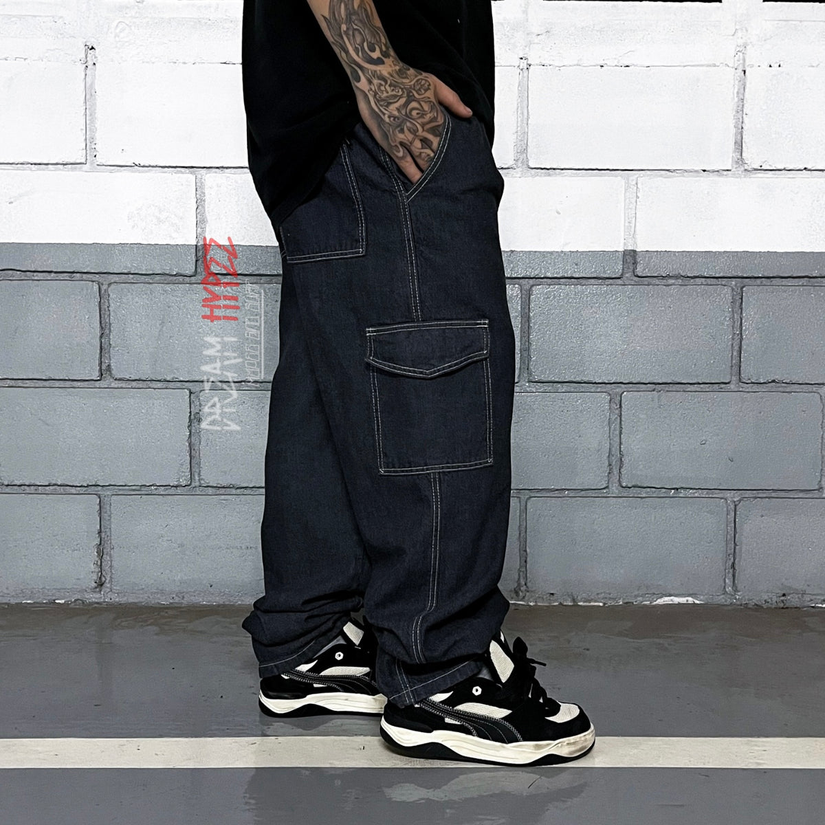 Calça Cargo Jeans Black