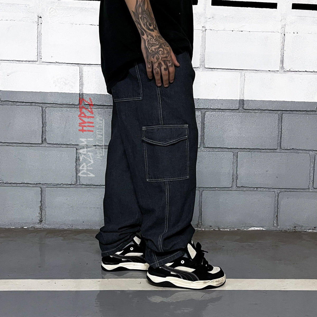 Calça Cargo Jeans Black