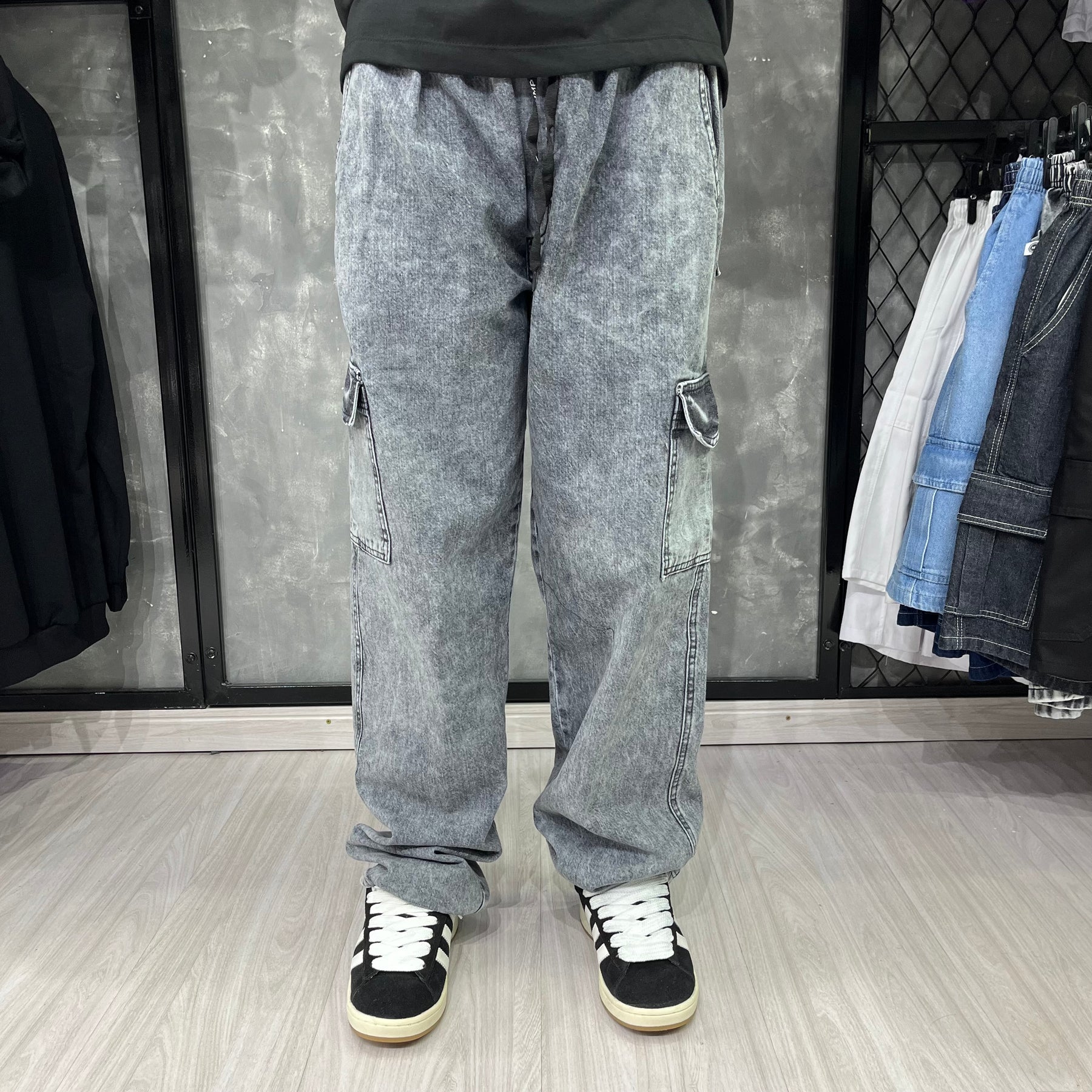 Calça Cargo Jeans Marmorizada