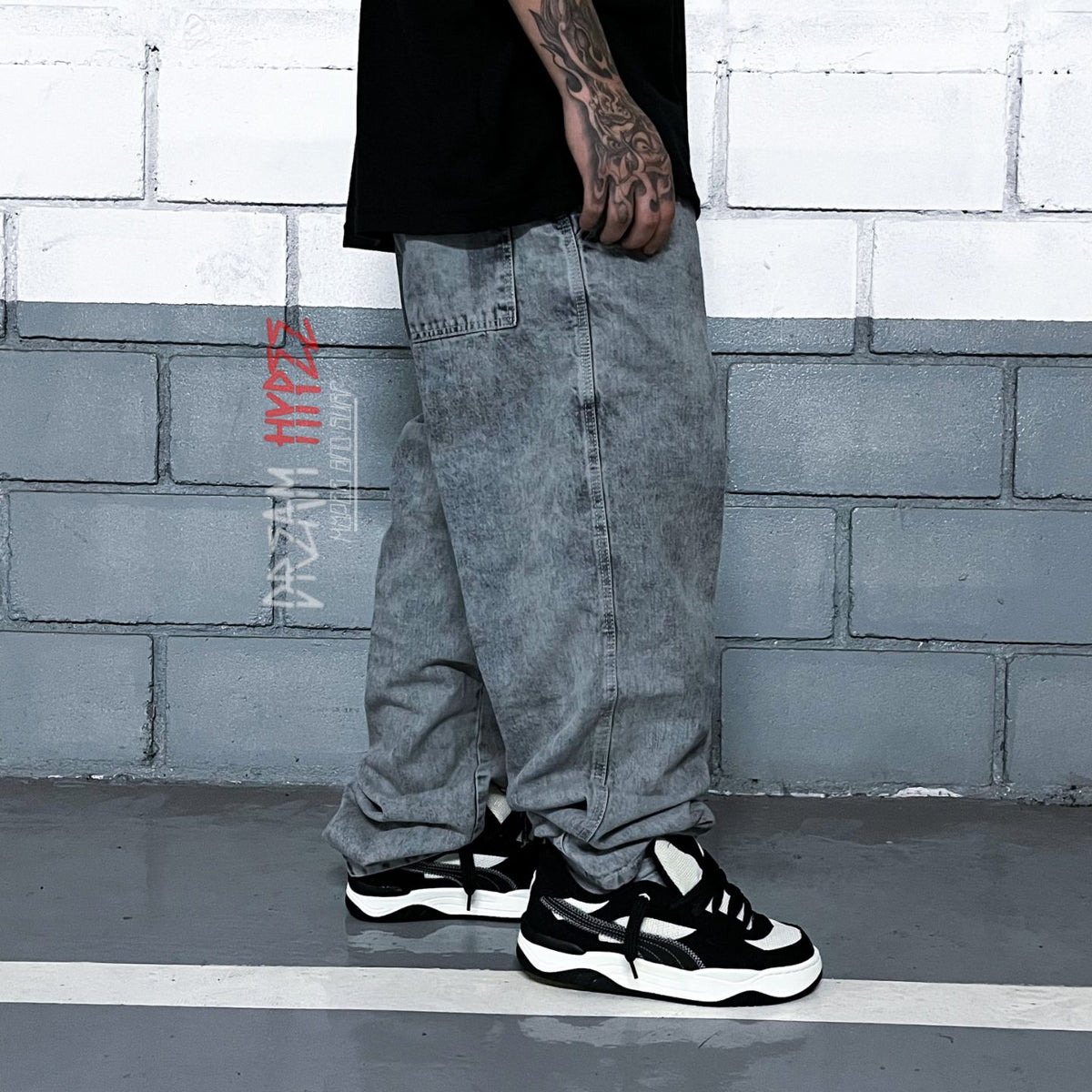 Calça Balão Jeans Marmorizada Clara