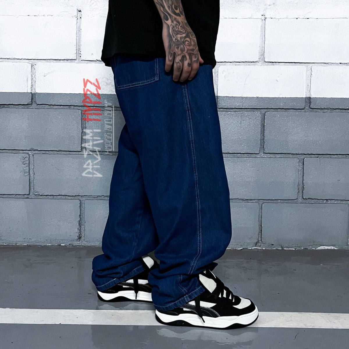 Calça Balão Jeans Azul Escuro