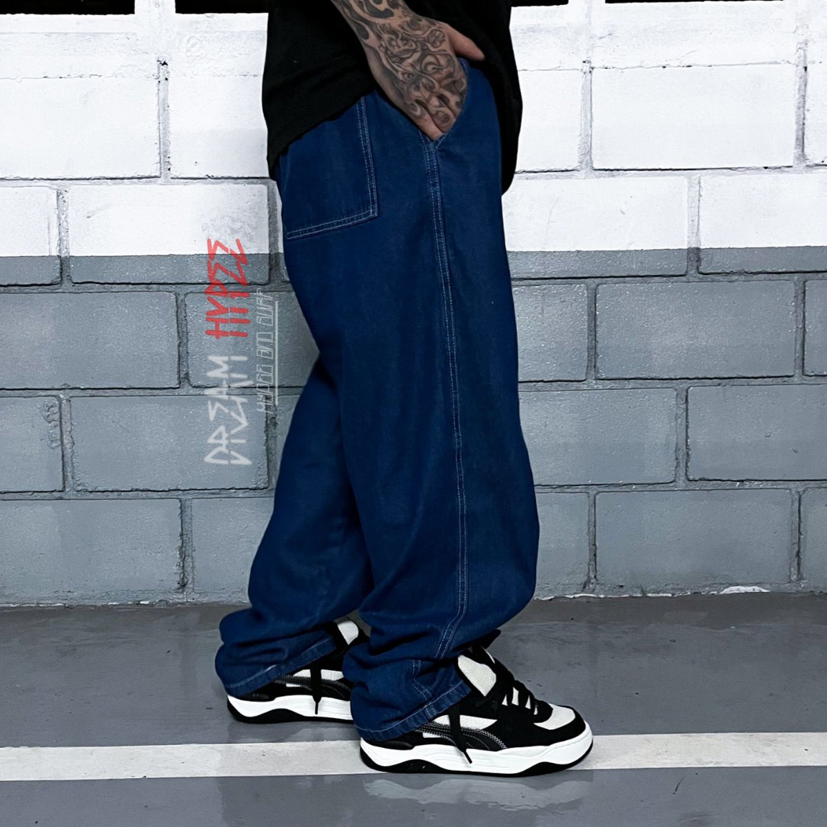 Calça Balão Jeans Azul Escuro