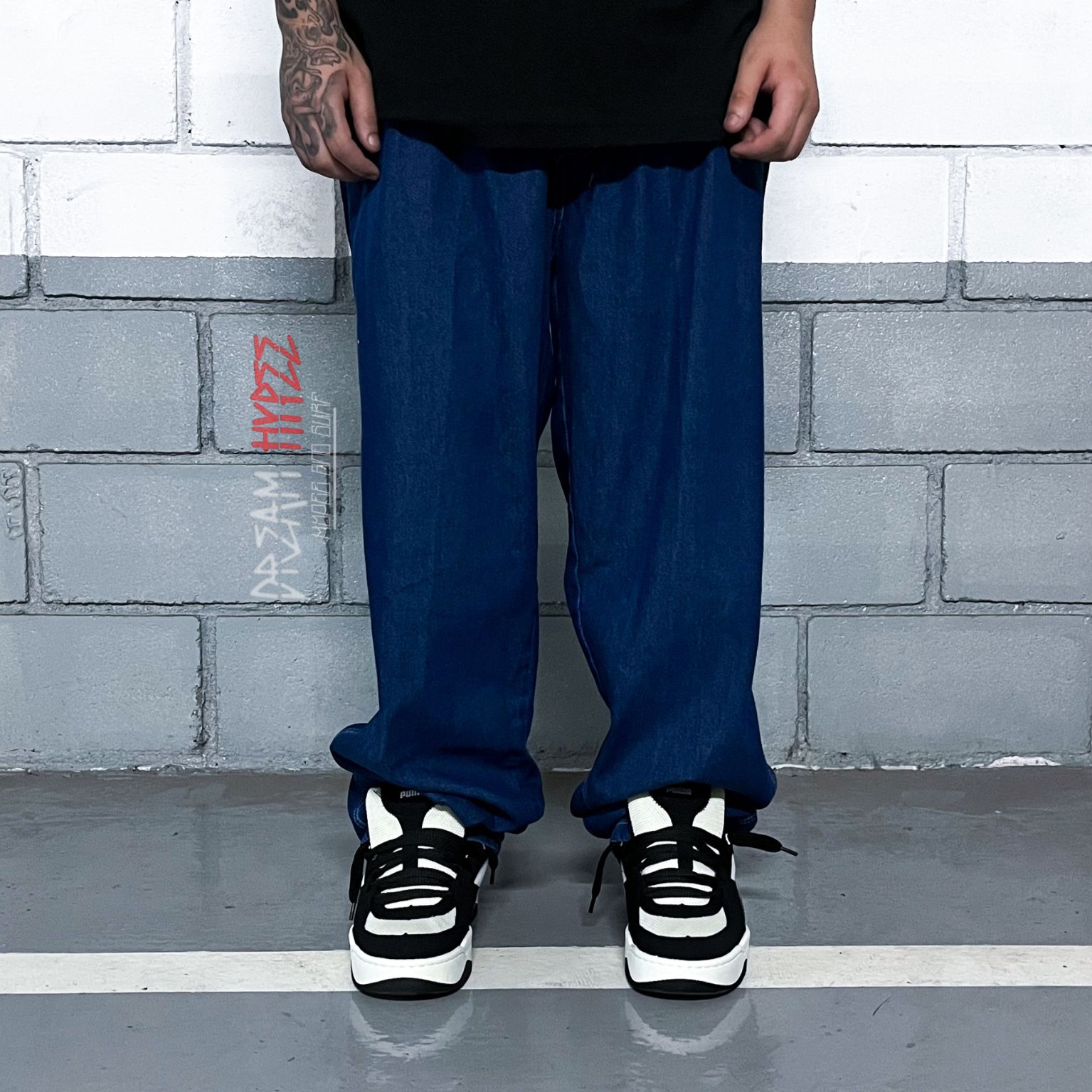 Calça Balão Jeans Azul Escuro
