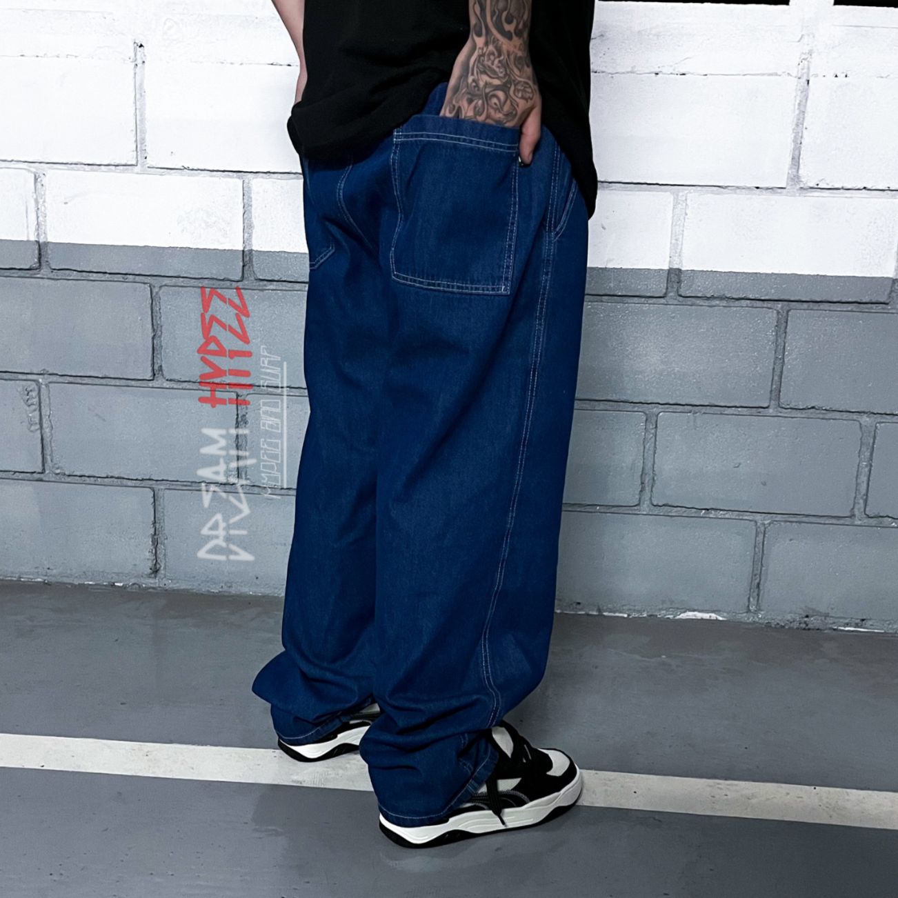 Calça Balão Jeans Azul Escuro