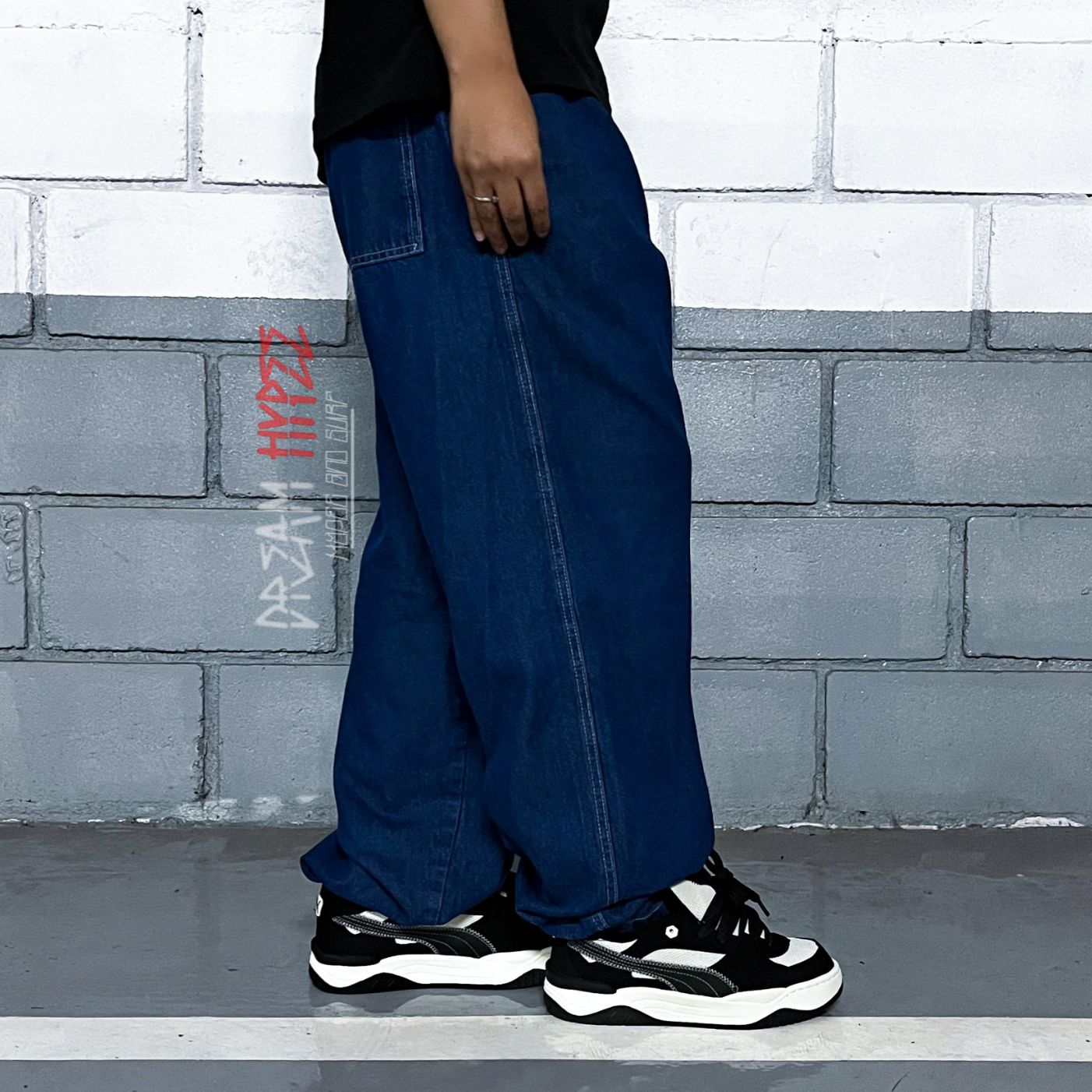 Calça Balão Jeans Azul Escuro