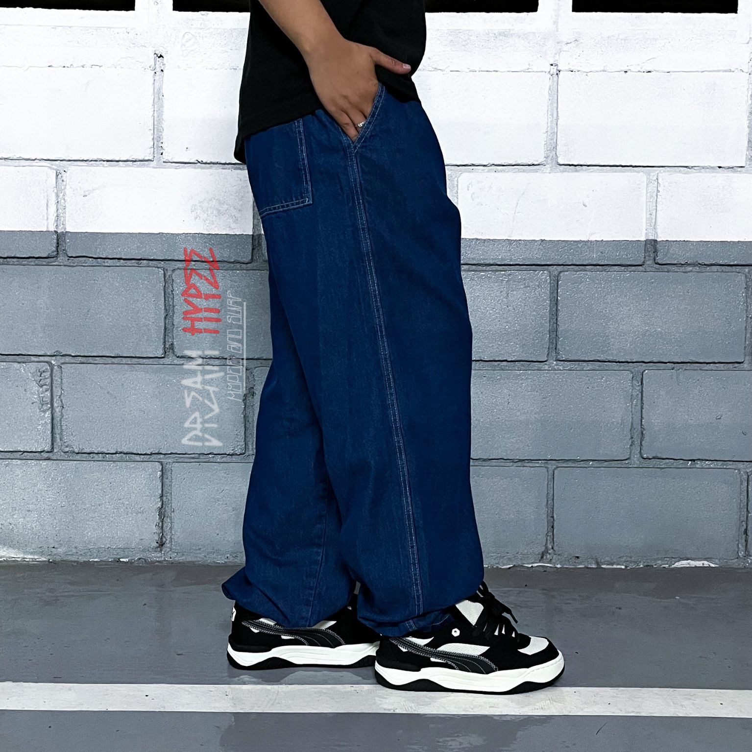 Calça Balão Jeans Azul Escuro