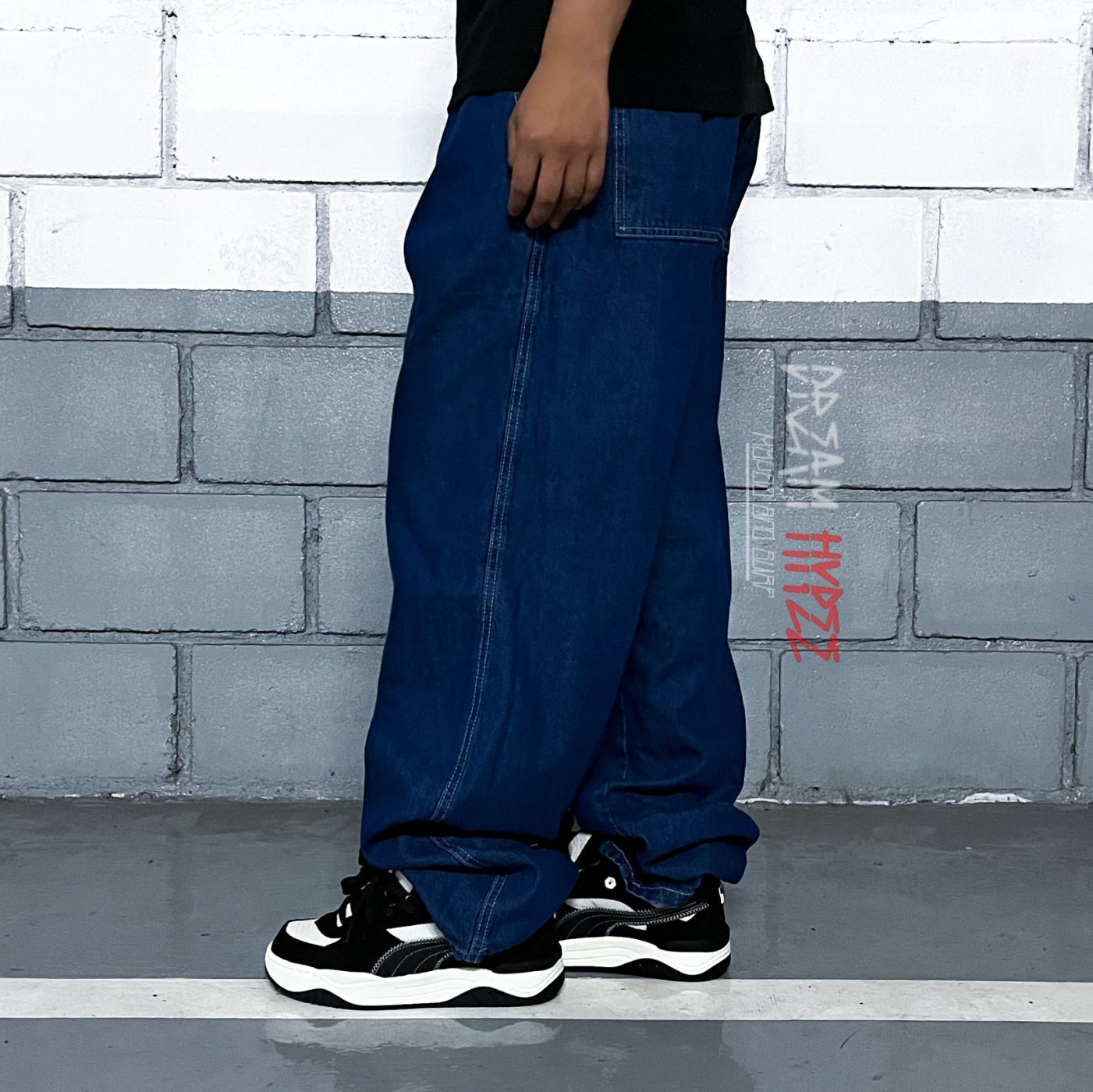 Calça Balão Jeans Azul Escuro