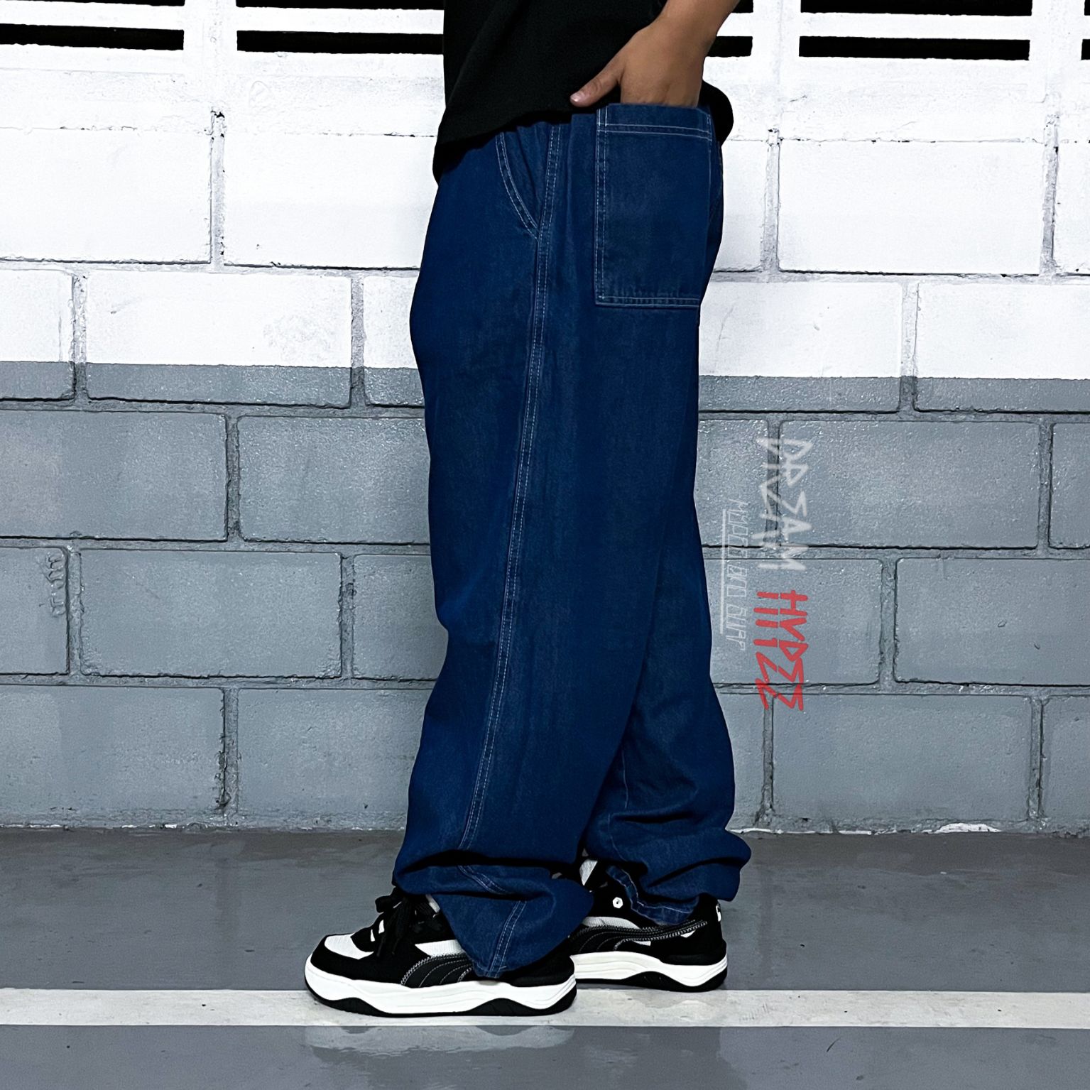 Calça Balão Jeans Azul Escuro