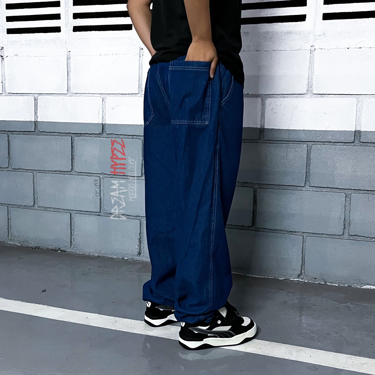 Calça Balão Jeans Azul Escuro