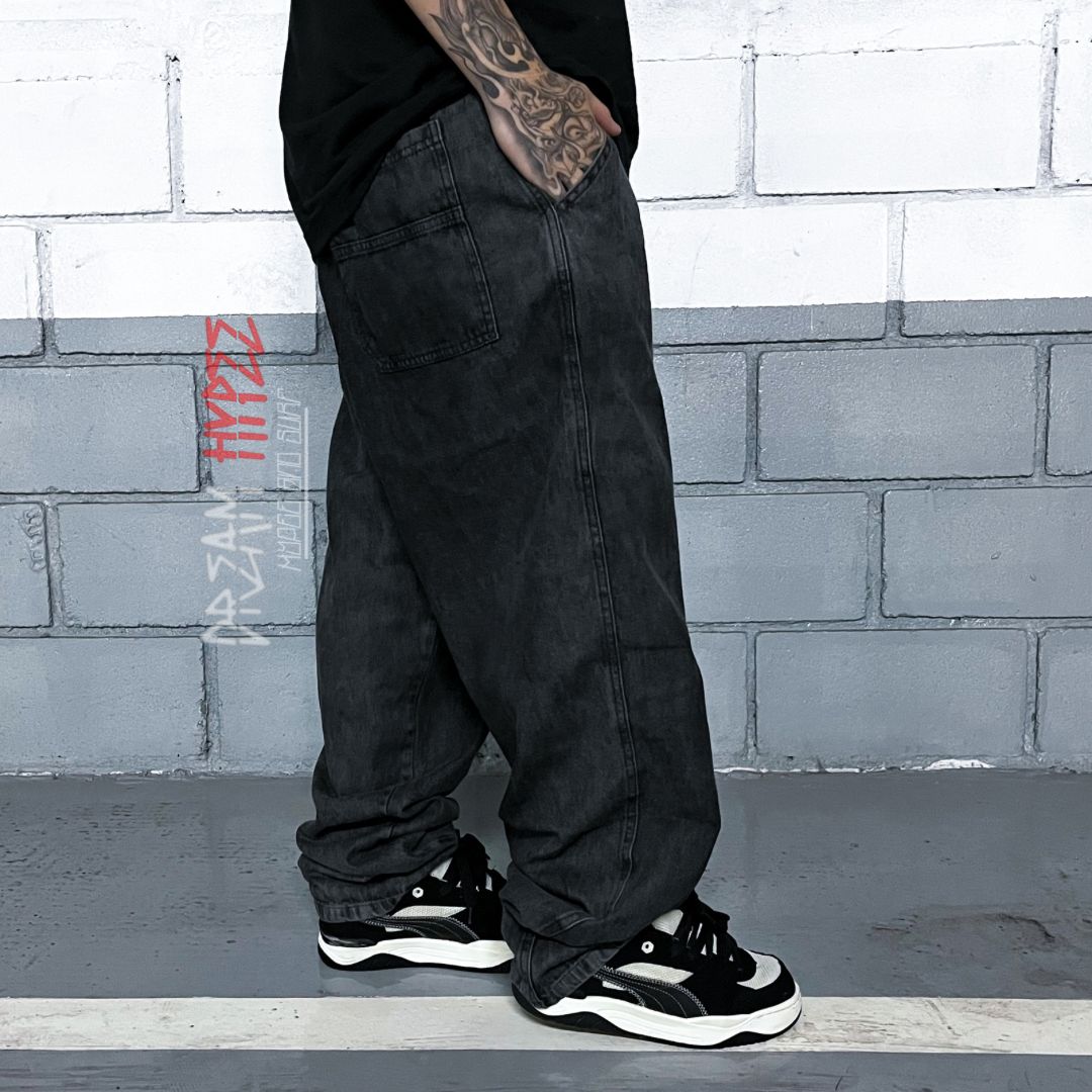 Calça Balão Jeans Marmorizada Black DH Escura