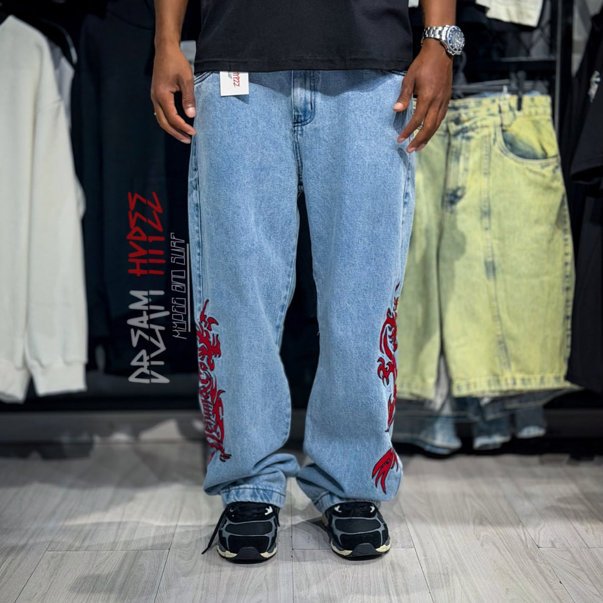 Calça Reta Red Flames DMC