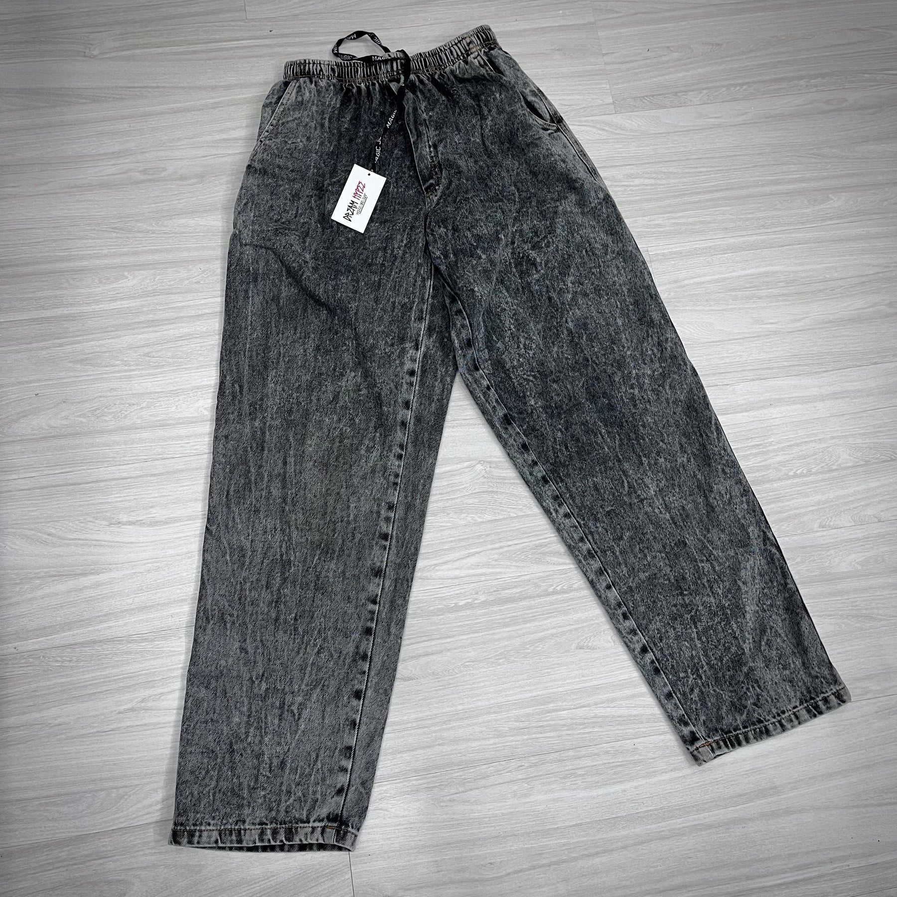 Calça balão jeans marmorizada