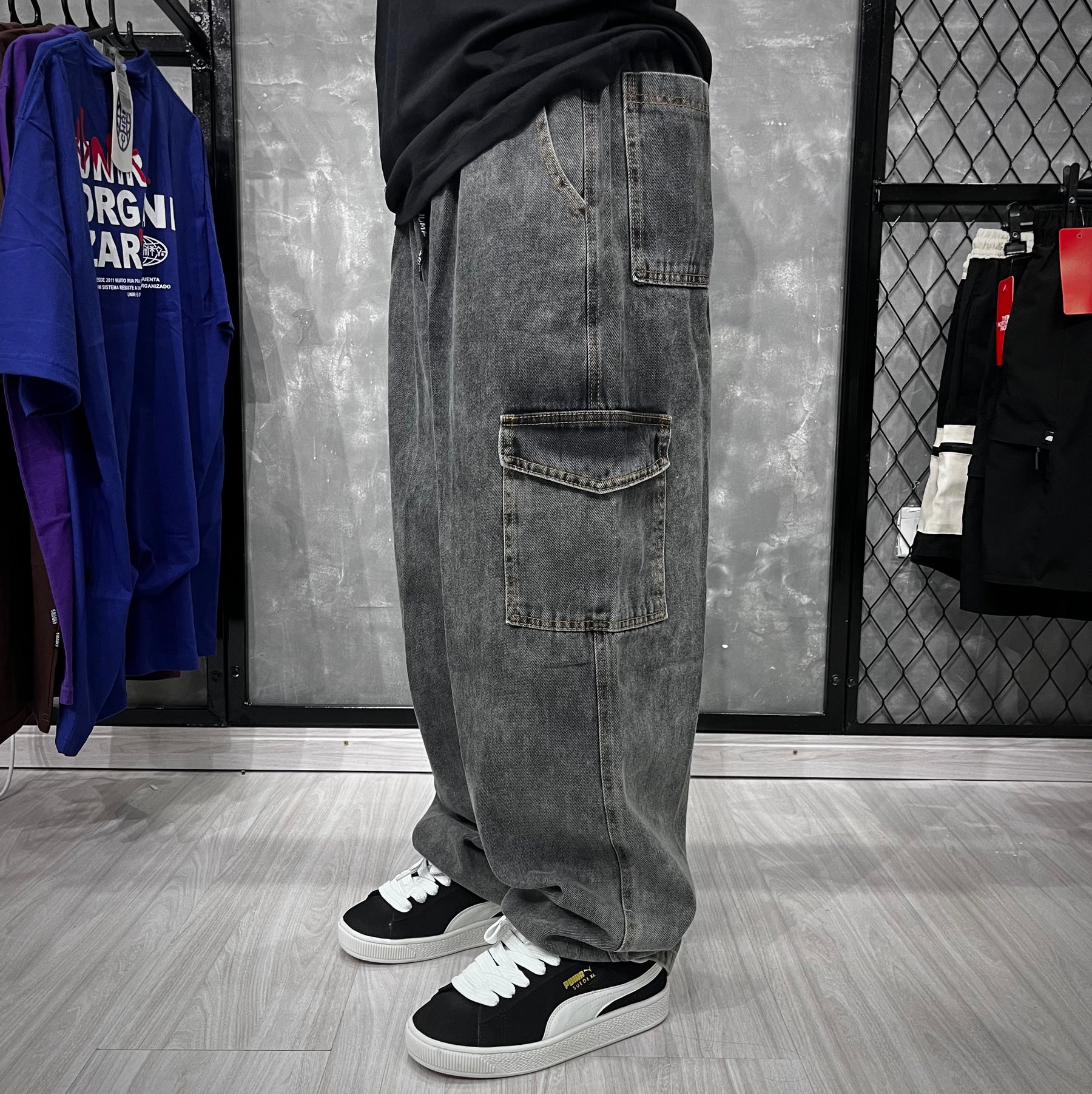 Calça Cargo Jeans Marmorizada