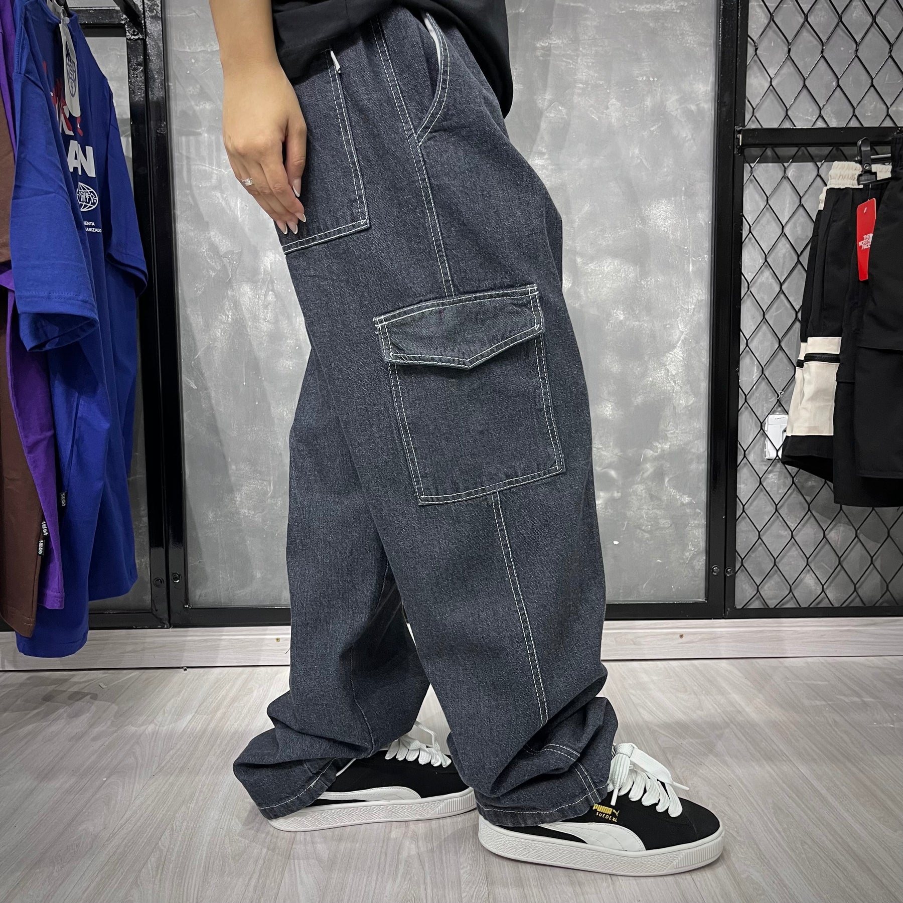 Calça Cargo Jeans Black