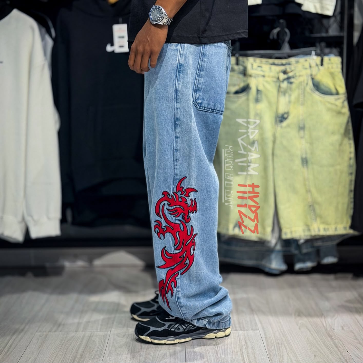 Calça Reta Red Flames DMC